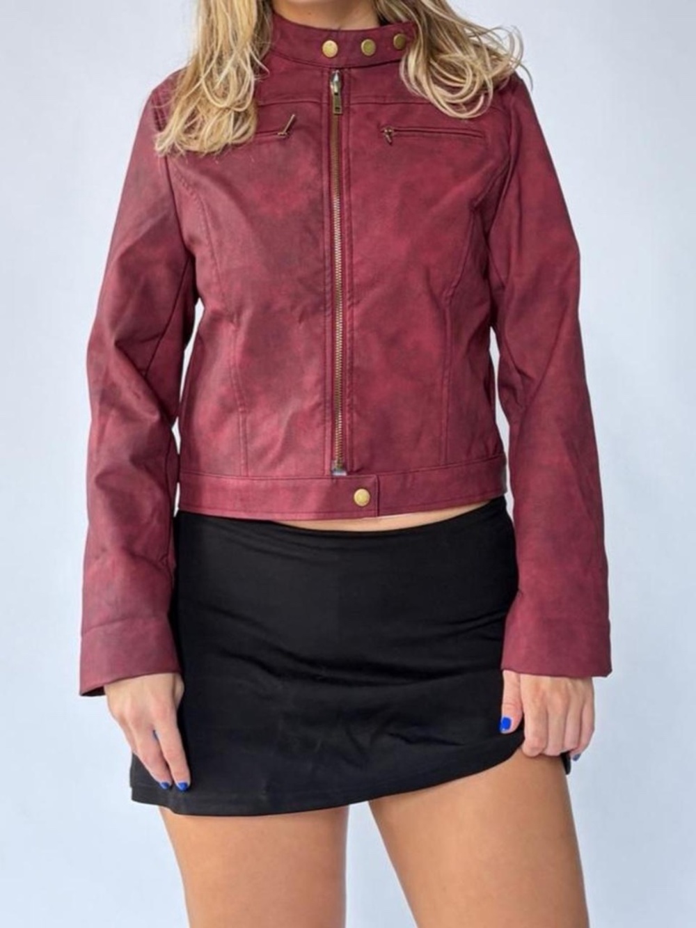 Moto Biker Jacket Y2K Burgundy Small